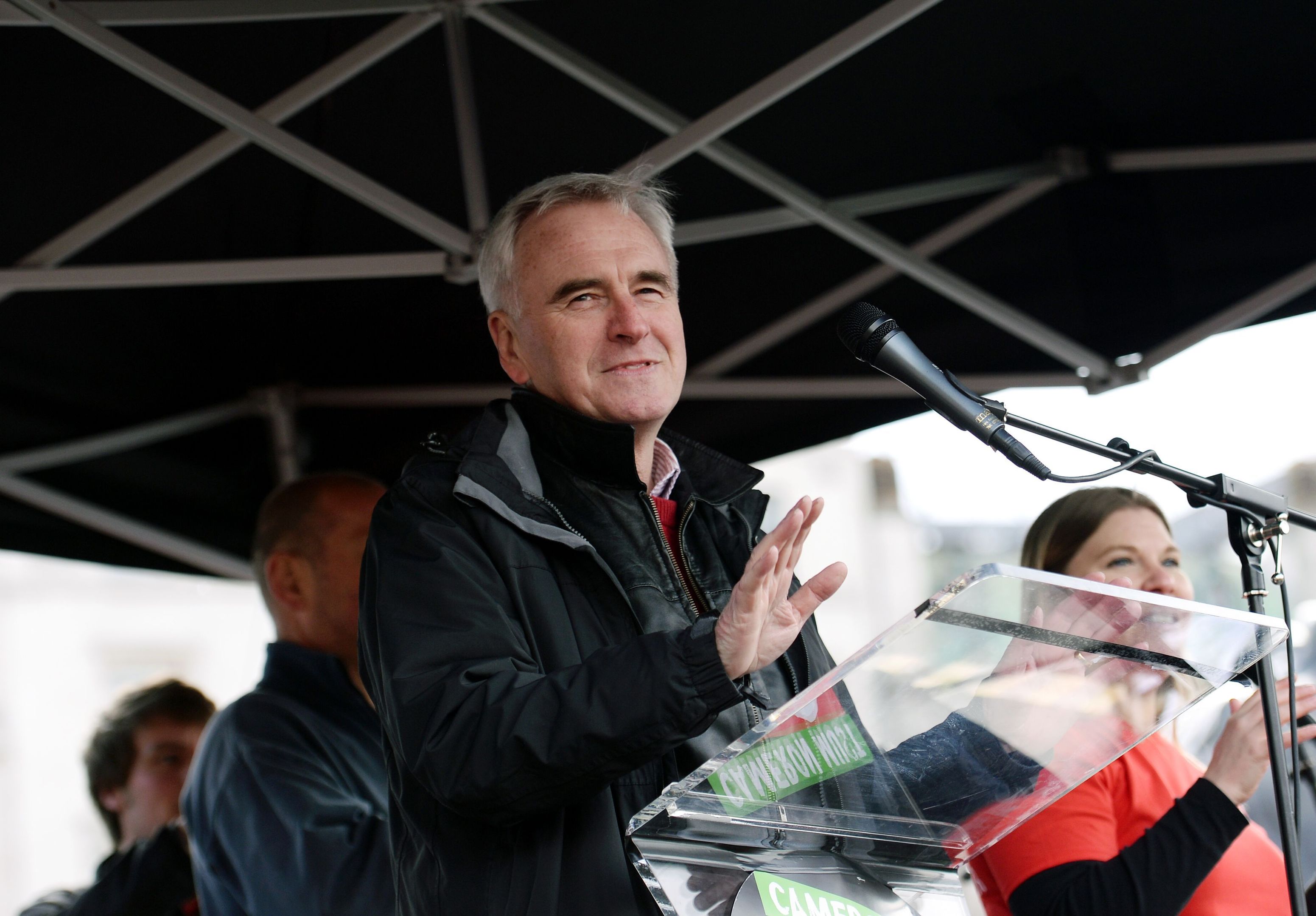 Shadow Chancellor John McDonnell speaks at an anti-austerity demonstration in central London.