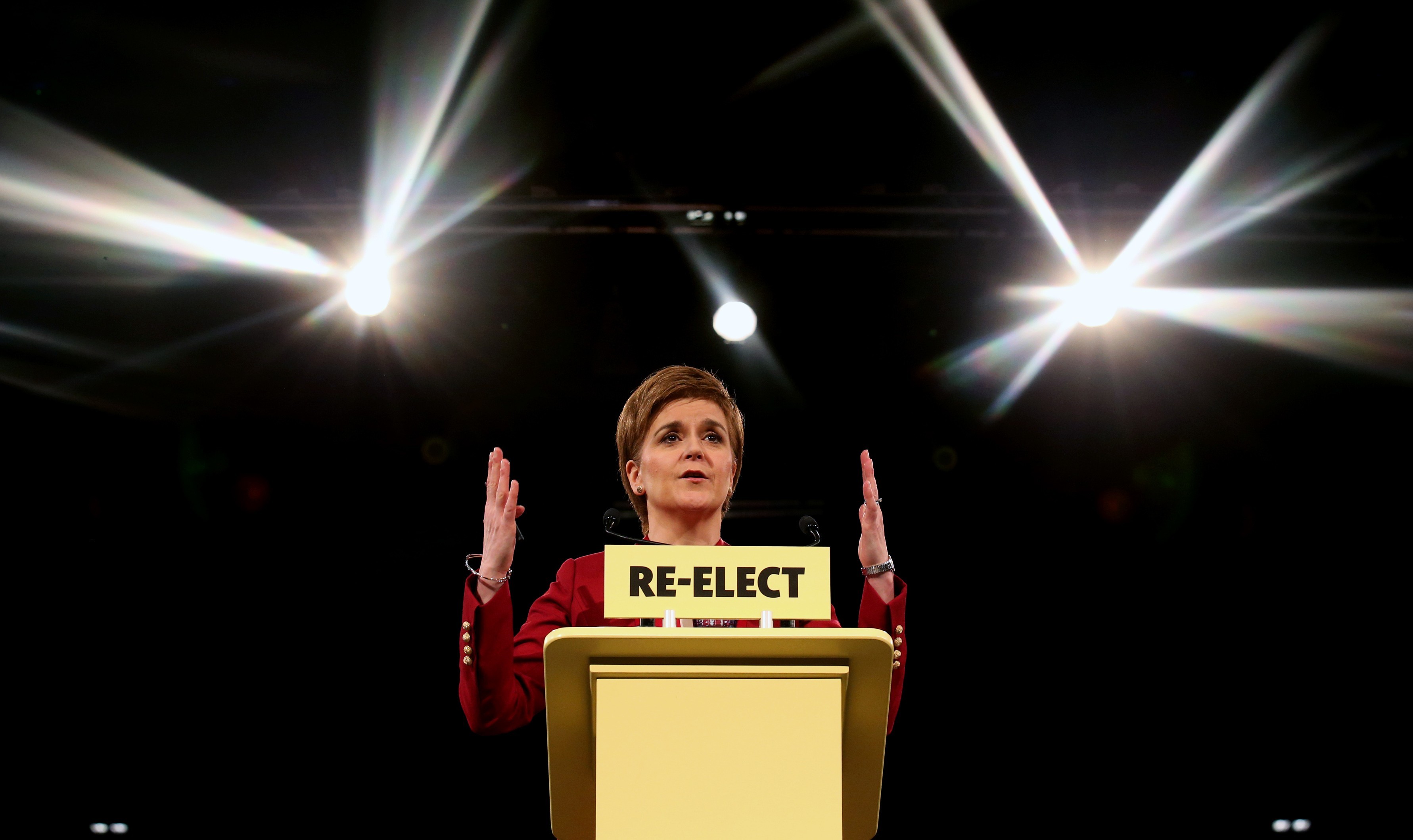 SNP leader Nicola Sturgeon launches the party's Scottish Parliament election manifesto at the Edinburgh International Conference Centre.