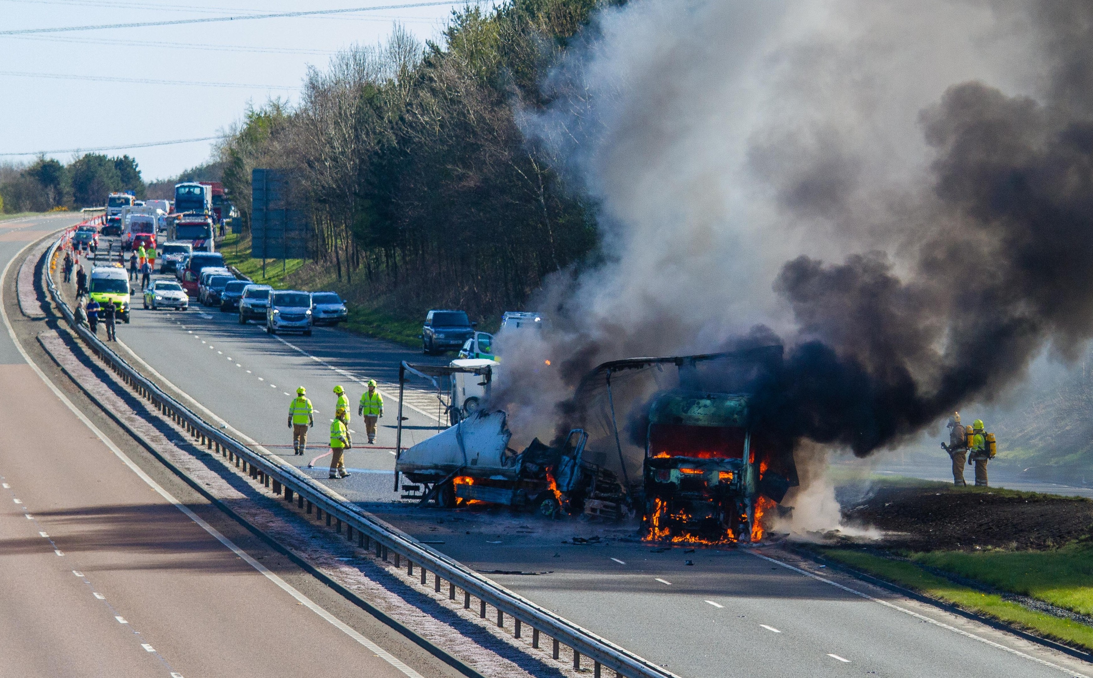 Two lorries caught fire.