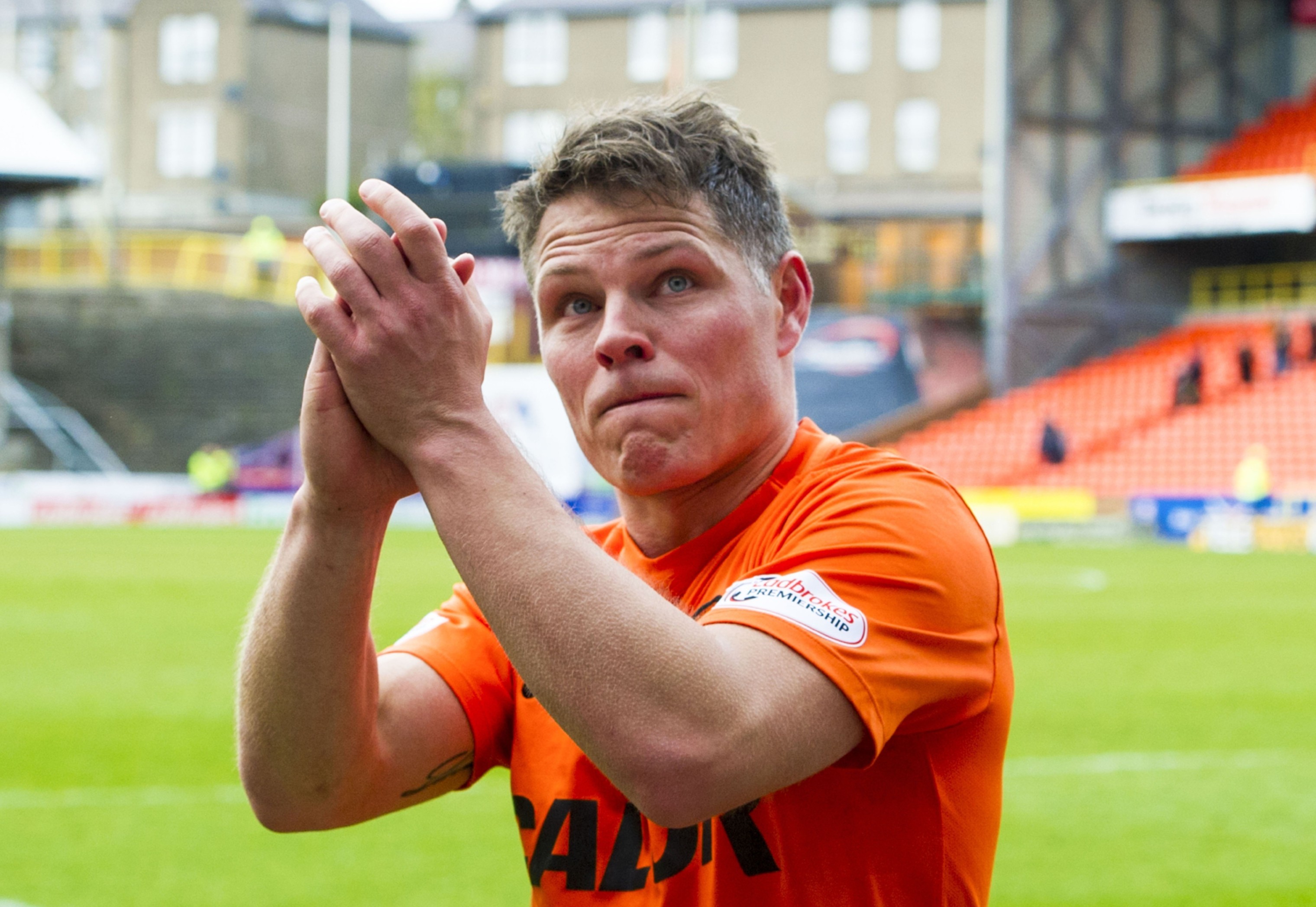 John Rankin shows his appreciation for the United fans.