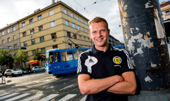 Jordan Rhodes relaxes in Zagreb after the Scotland party arrived.