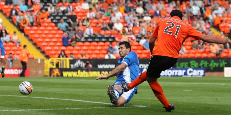 Kris Miller, Courier, 08/08/10, Sport. Picture today at Tannadice, Dundee. Pre Season friendlty, Dundee Utd V Wigan Athletic. Pic shows Casalinuovo shooting in the first half.