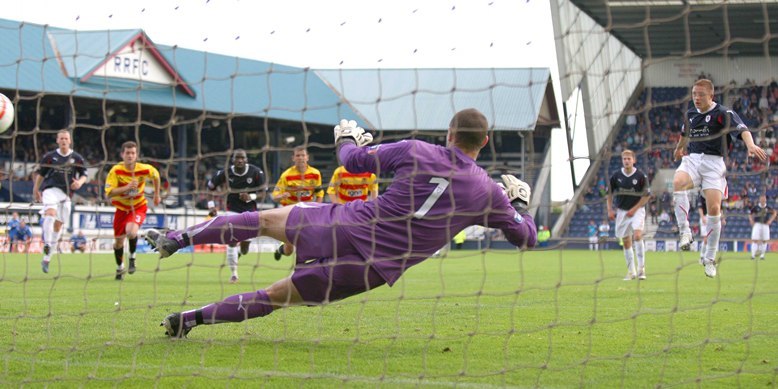 Kris Miller, Courier, 07/08/10, Sport. Raith Rovers V Partick Thistle, first day of 2010/2011 season. Pic shows action from the game.
GOAL, John Baird sends the keeper the wrong way from the penalty spot for Raiths third.