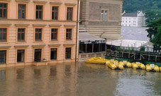 Waters rise dangerously high on buildings.