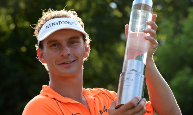 Joost Luiten celebrates winning his second European Tour title.