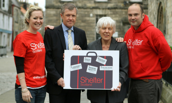 In South Street, St Andrews, at the Rethink Renting campaign were MSP Willie Rennie, MSP Jane Baxter and Murdo Mathison and Fiona King of Shelter Scotland.