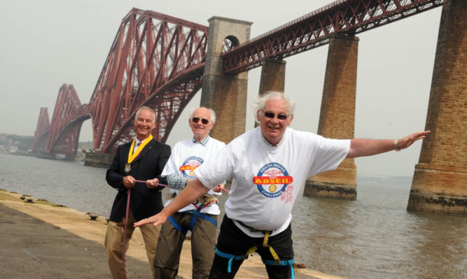Getting shown the ropes: Jim Leishman, right, with Iain Fairbairn of South Queensferry Rotary Club and Bill Runciman of Dunfermline Rotary Club.