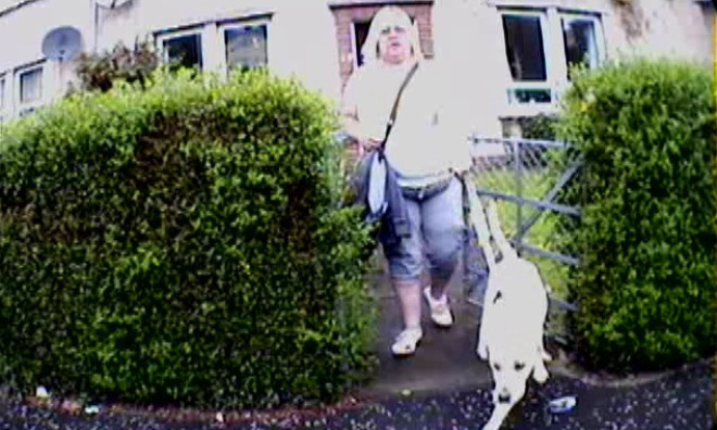 Surveillance footage of Karen Gibson going for a walk.