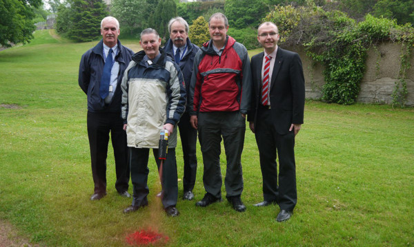 From left: John Alexander, Stirling Council land services protection officers Malcolm Roy and Jim Fisher, Dunblane Community Council chairman Terence OByrne and Councillor Danny Gibson at a demonstration of the spray painting plan.
