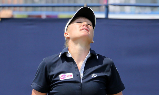 Elena Baltacha looks dejected after losing to Maria Kirilenko.