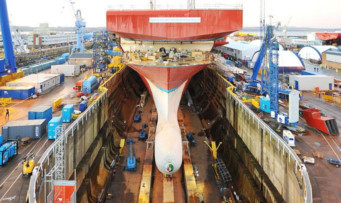 Work on the Queen Elizabeth aircraft carrier at the Babcock yard in Rosyth.