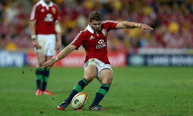 Leigh Halfpenny scores a penalty during the First Test match at the Suncorp Stadium, Brisbane.
