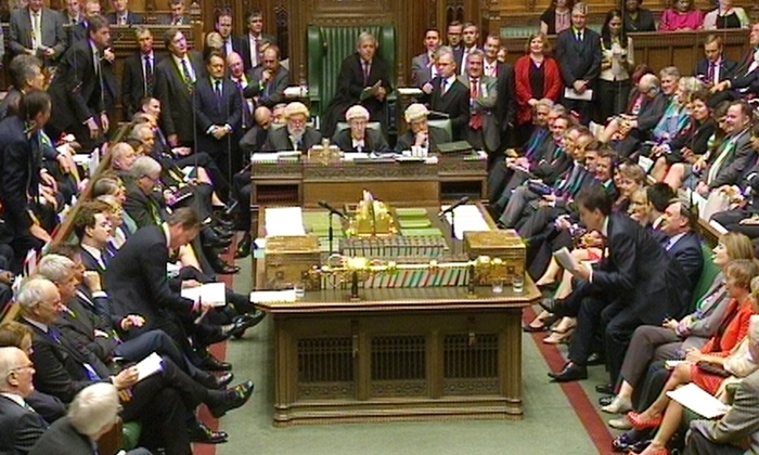 A general viewof Prime Minister's Questions in the House of Commons, London.