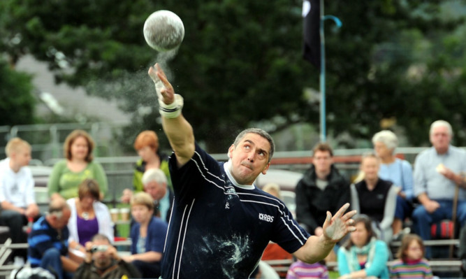 Stephen Aitken in action at the Aboyne Highland Games in 2010.