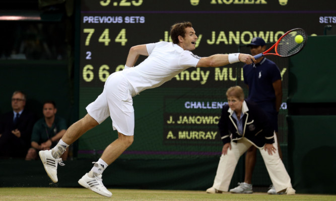 Andy Murray in action against Poland's Jerzy Janowicz.