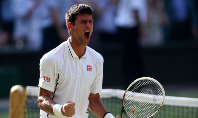 Novak Djokovic celebrates beating Juan Martin Del Potro.