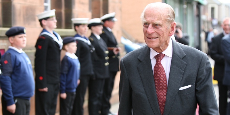 Kris Miller, Courier, 01/07/11. Picture today at Royal visit to Methil Heritage Centre. Prince Phillip visited the Heritage centre today, pic shows Prince Phillip arriving being greeted by local cadets.