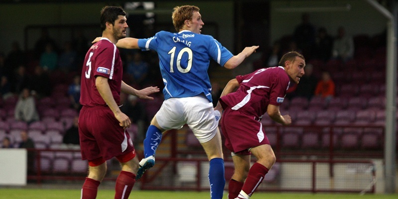 Kris Miller, Courier, 04/07/11. Picture today, Arbroath V St Johnstone. Liam Craig fires home the first goal.