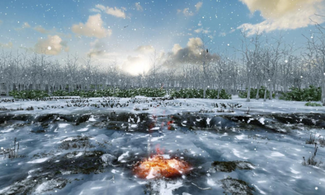 An artists impression of a fire burning in one of the Mesolithic lunar calendar pits.