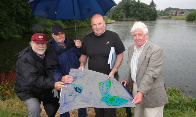 Councillors, from left, Alex King, David Fairweather, Bob Spink and David Lumgair at Keptie Pond.