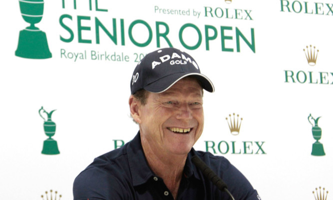 Tom Watson speaks to the media ahead at the Senior Open Championship at Royal Birkdale.