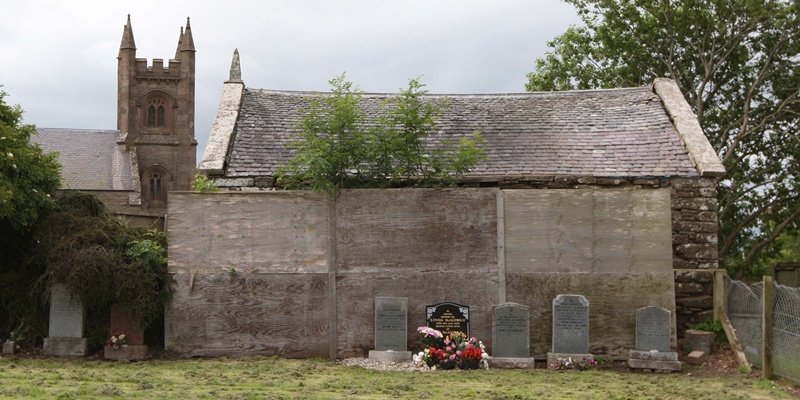 Steve MacDougall, Courier, Mort House, Collace Parish Church, Collace. Exterior picture to go with story regarding repair works on the historic building. Pictured, the Mort House behind panel boards.