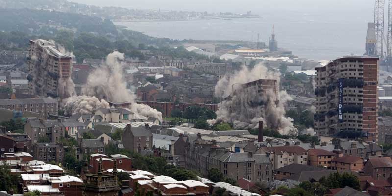 DOUGIE NICOLSON, COURIER, 31/07/11, NEWS. Going!  The start of the blow down of the Maxwelltown multis today, Sunday 31st July 2011. Story by Reporters.