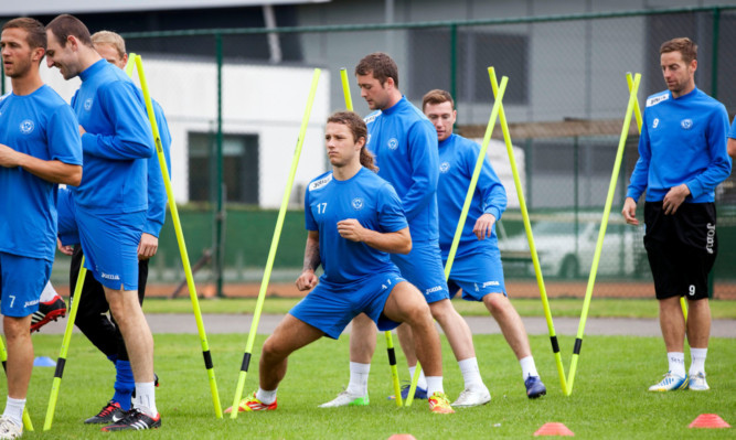 St Johnstone players pictured in training ahead of their Europa League clash with FC Minsk in Perth.