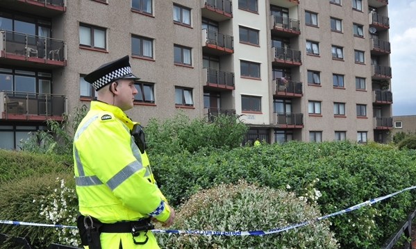 police officer on duty at forthview flats on the prom at kirkcaldys esplande 8 aug 13