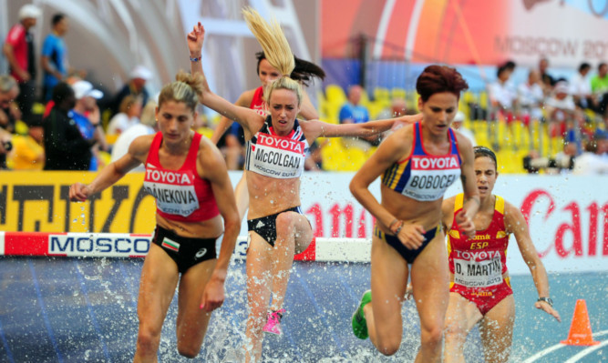 Eilish McColgan in action in the womens steeplechase, heat two.