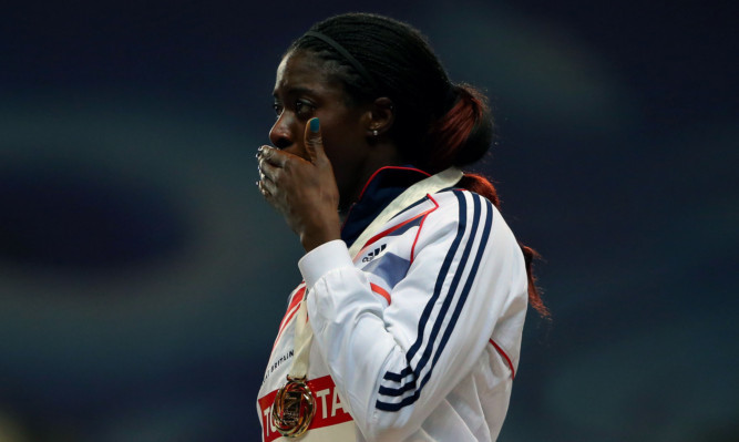 Christine Ohuruogu was emotional during the medal presentation.