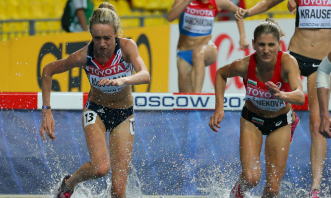 Eilish McColgan, left, in action during the 3000m steeplechase final.