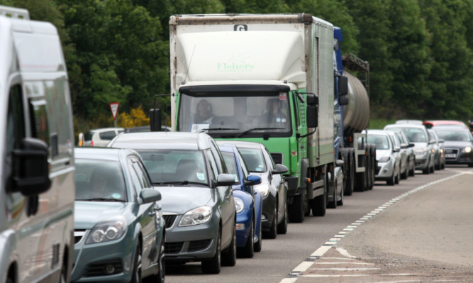 Traffic queuing on the A9 at the junction with Dunkeld and the A822.