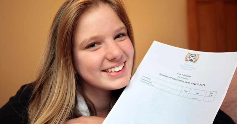 Kim Cessford, Courier 18.08.11 - Broughty Ferry school girl passes credit grade in Standard Grade French at 13 years of age while still a first year pupil at Grove Academy - pictured with her exam pass certificate is Eve Ireland, 28 Dalhousie Road, Broughty Ferry