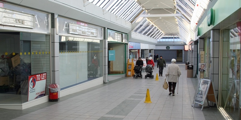 The Abbeygate shopping centre with many empty units in the Arbroath High Street