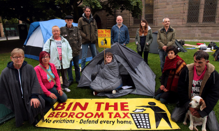 Anti 'bedroom tax' protestors early sunday morning after their sleep out.