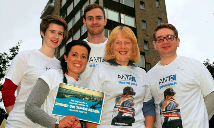 A team from Abused Men in Scotland did the abseil. From left: Felicity Cooke, Terri Young, Eamon Keane, Alison Waugh and David Tait.