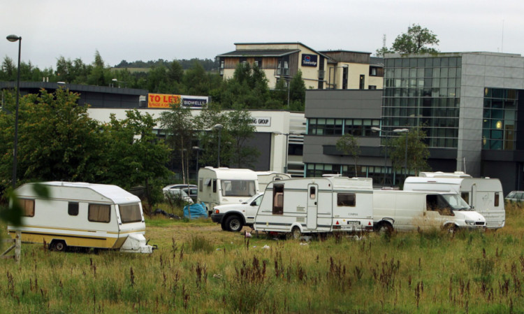 The unauthorised Travellers camp at Broxden.