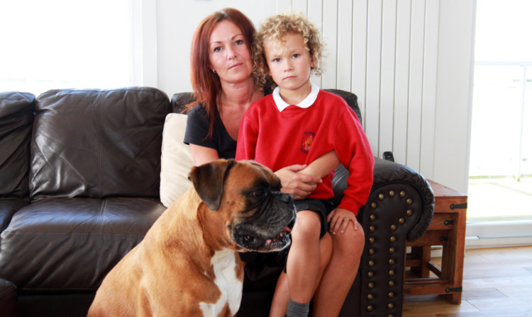 Jennifer Muscat with her son Murdo and dog Frodo.