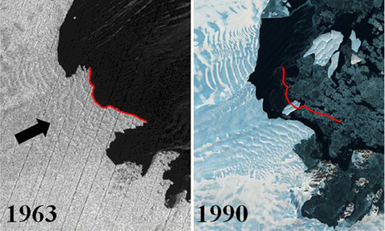 Satellite images of Vanderford Glacier, Wilkes Land, East Antarctica.