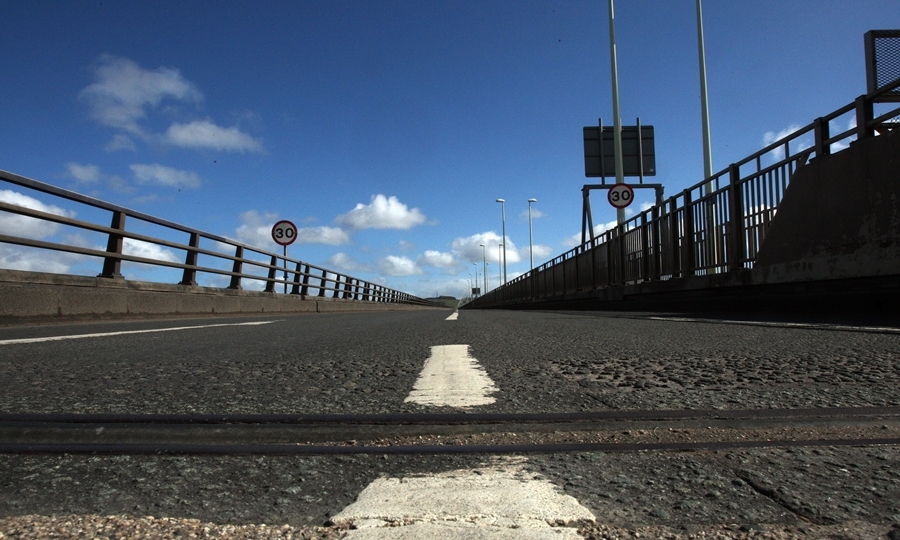 An empry Tay Road Bridge, Dundee, which was closed for the afternoon due to high winds.