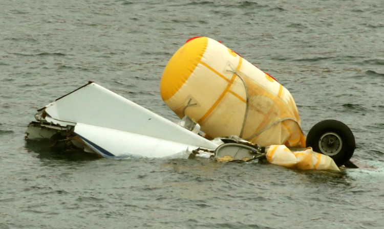 The wreckage of the Super Puma after the crash.