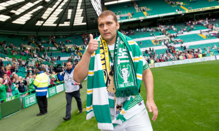 Stiliyan Petrov gives the thumbs-up to supporters.