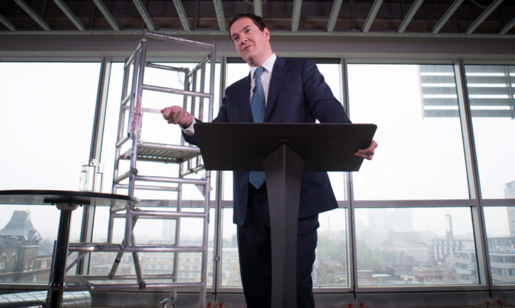 Chancellor of the Exchequer George Osborne makes a speech on the present state of the UK economy at a construction site' in east London.