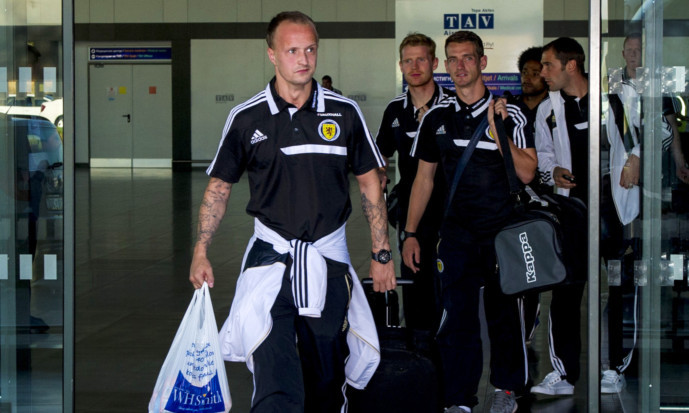Scotland striker Leigh Griffiths arrives in Macedonia.