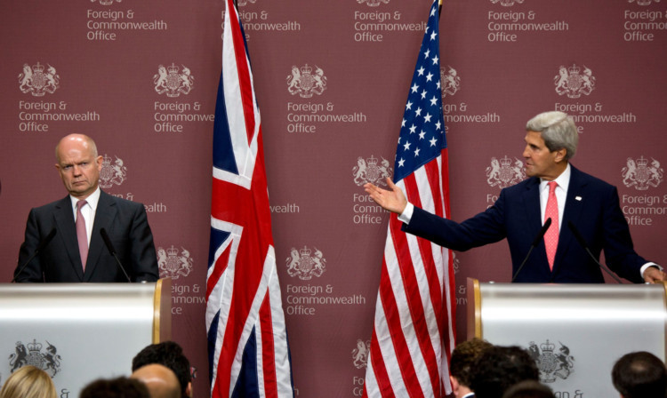 Foreign Secretary William Hague, left and US Secretary of State John Kerry during their joint press conference.