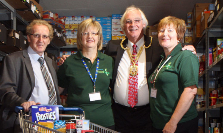From left: Lindsay Roy MP, Alison Nelson, Fife Provost Jim Leishman and Katy Dobbie, foodbank coordinator, at the new Levenmouth Foodbank in the Evangelical Church.
