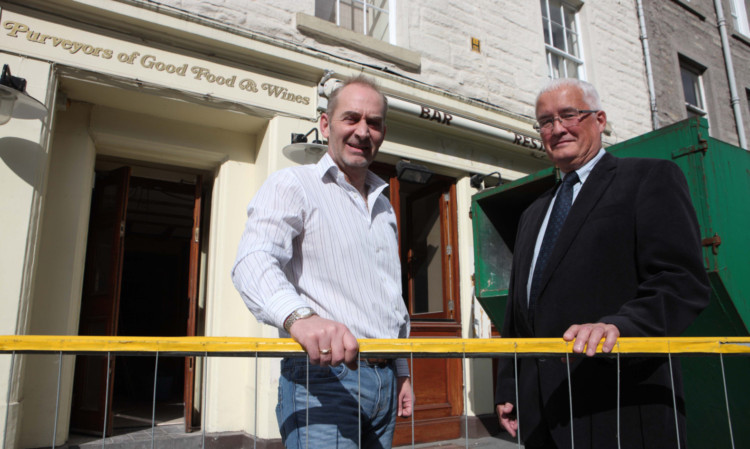 Graham Howie (left) and Councillor John Kellas outside the former Ring o Bells.