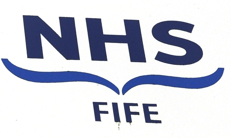 General view of the sign at the entrance to Queen Margaret Hospital, Dunfermline showing the NHS Fife logo.