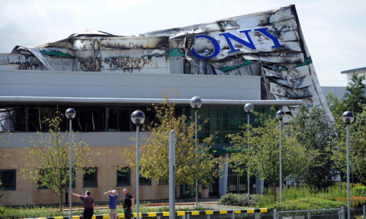 The damage caused at the Sony distribution building in Enfield in 2011.